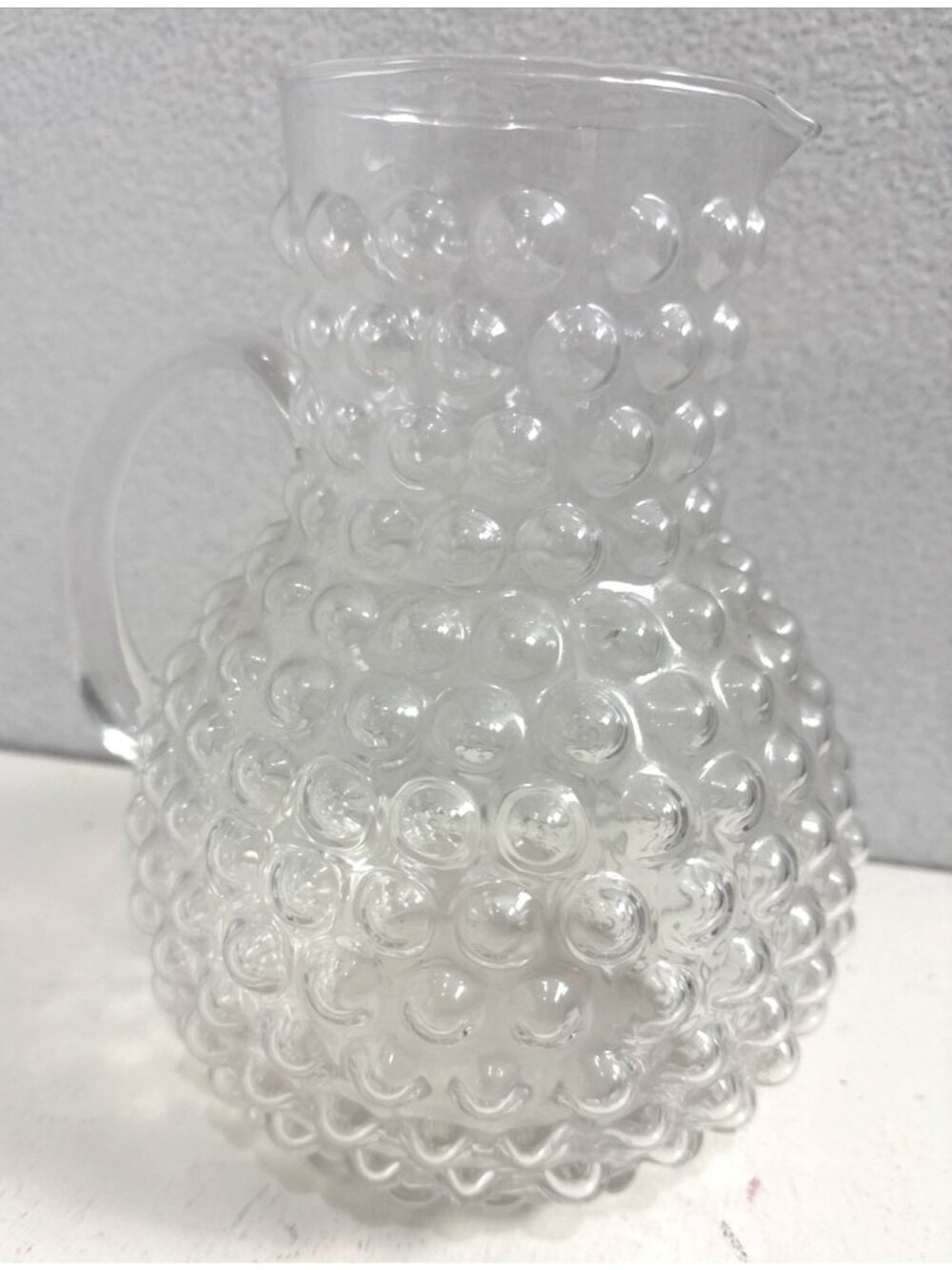 Vintage Hobnail Coin Bubble Clear Glass Pitcher Rare 8.5" - Picture 7 of 9